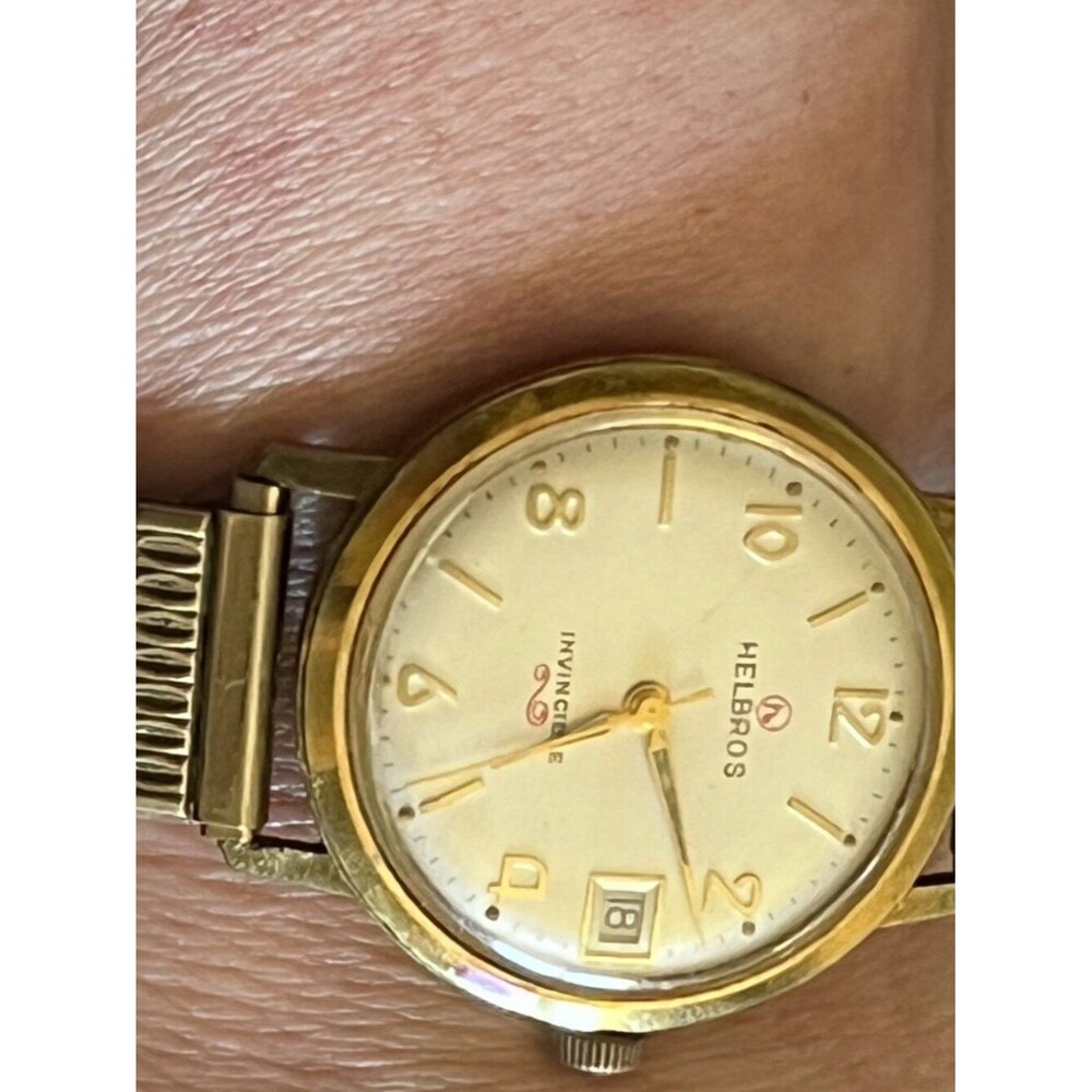 Helbros Size ONE SIZE Vintage Gold-Tone Watch with Date Window